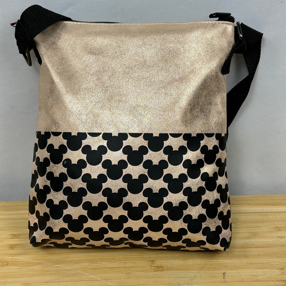 Disney Mickey Mouse Crossbody Bag Rose Gold Metallic Triple Zip Small Purse - Picture 7 of 12